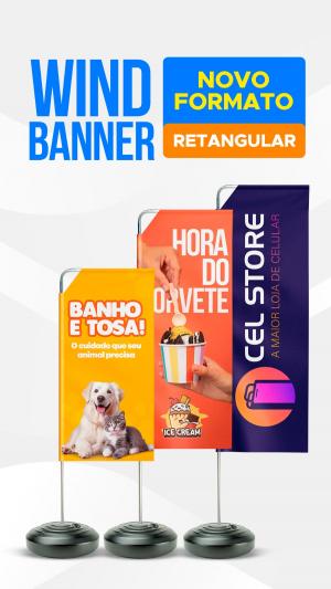 Wind Banner Retangular Poliester 65x190cm 4x4 impressão sublimatica  